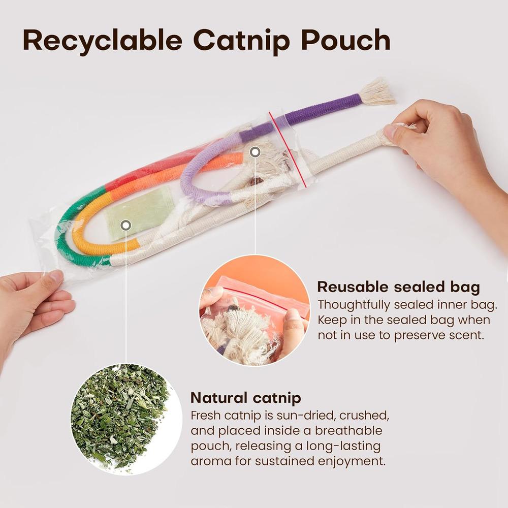 Refillable Catnip Chew Rope Cat Toy, Suitable for Indoor Cats Kitten Teething Toys, Safe Chewing Games and Teeth Cleaning