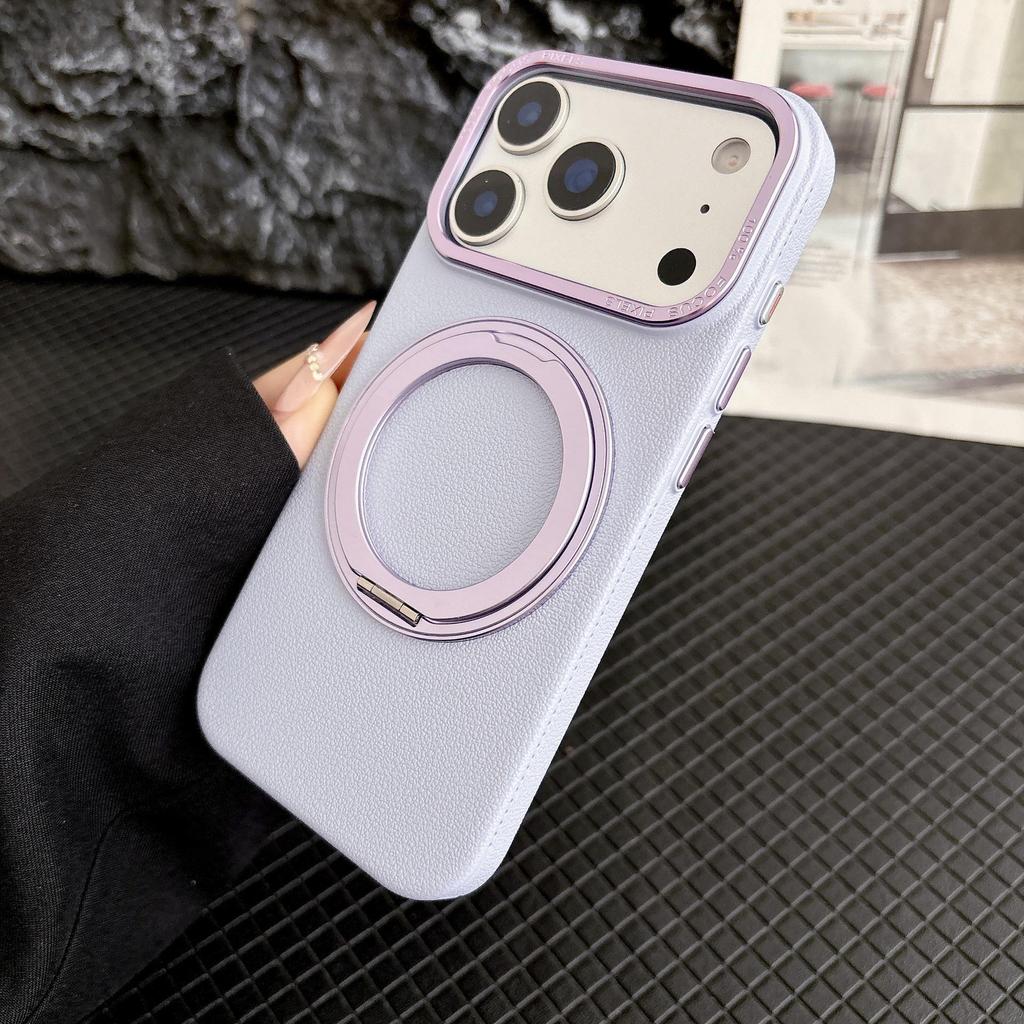 Lychee Pattern 360° Rotating Stand Magnetic Phone Case with Drop Protection for iPhone 17 Pro.