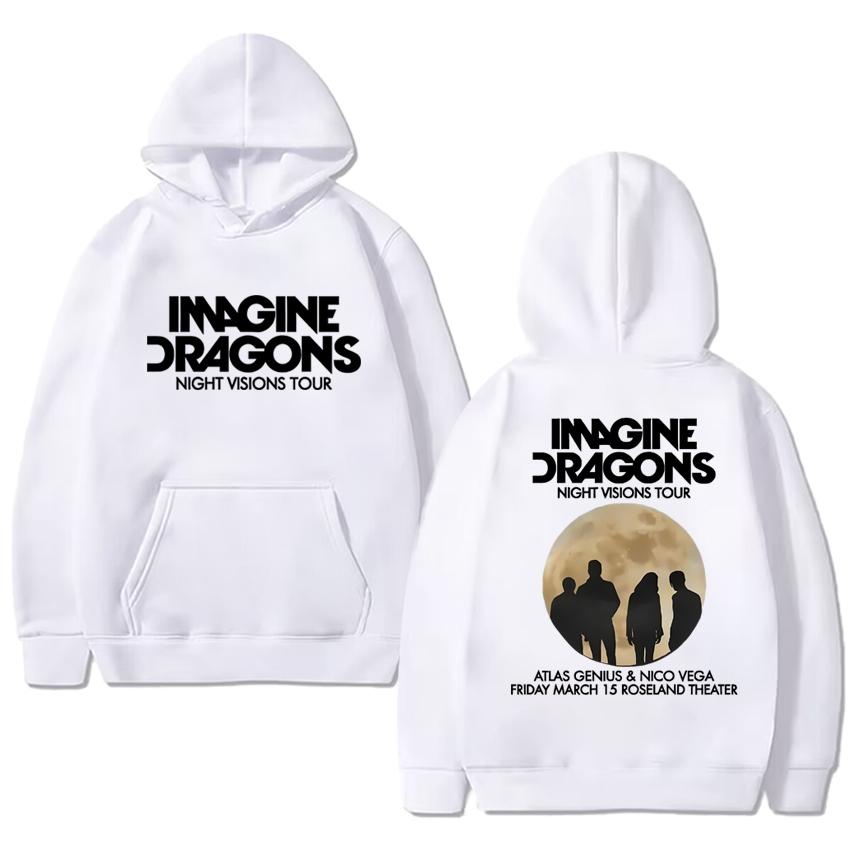 Rockband Imagine Dragons Welttournee Doppelseitiger Grafik-Hoodie Herren Damen Hip-Hop Punk Streetwear Unisex Fleece Lässiger Pullover