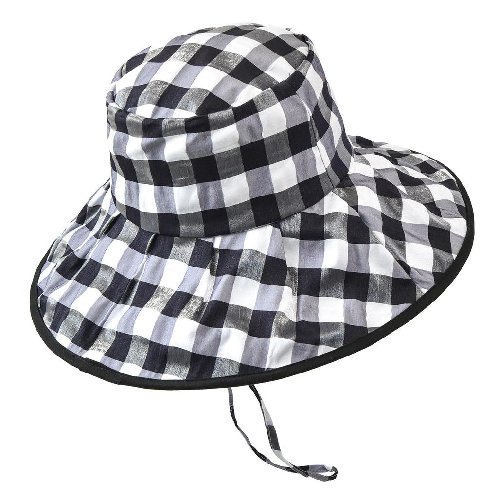 Checkered Wide Brim Bucket Hat for Women, UV Protection Sun Hat with Adjustable Chin Strap, Foldable Outdoor Beach Gardening Cap