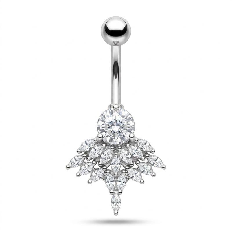 Crystal Dangling Heart Zircon Stainless Steel Navel Belly Button Piercing Jewelry For Women