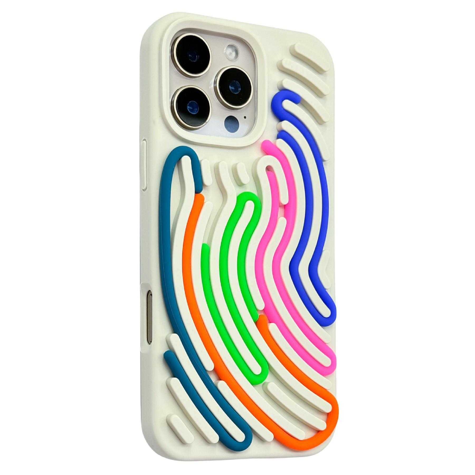

For iPhone 16 Pro Max Case 3D Stress Relief DIY Colorful Bar Silicone PC Phone Cover Arc Stripe C