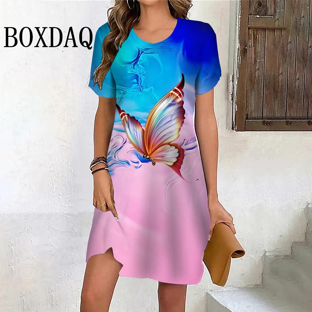 

Платья-бабочки с градиентным принтом Tie Dye для женщин, летнее модное уличное повседневное платье с коротким рукавом, мини-платье большого размера с 3D-принтом 5XL