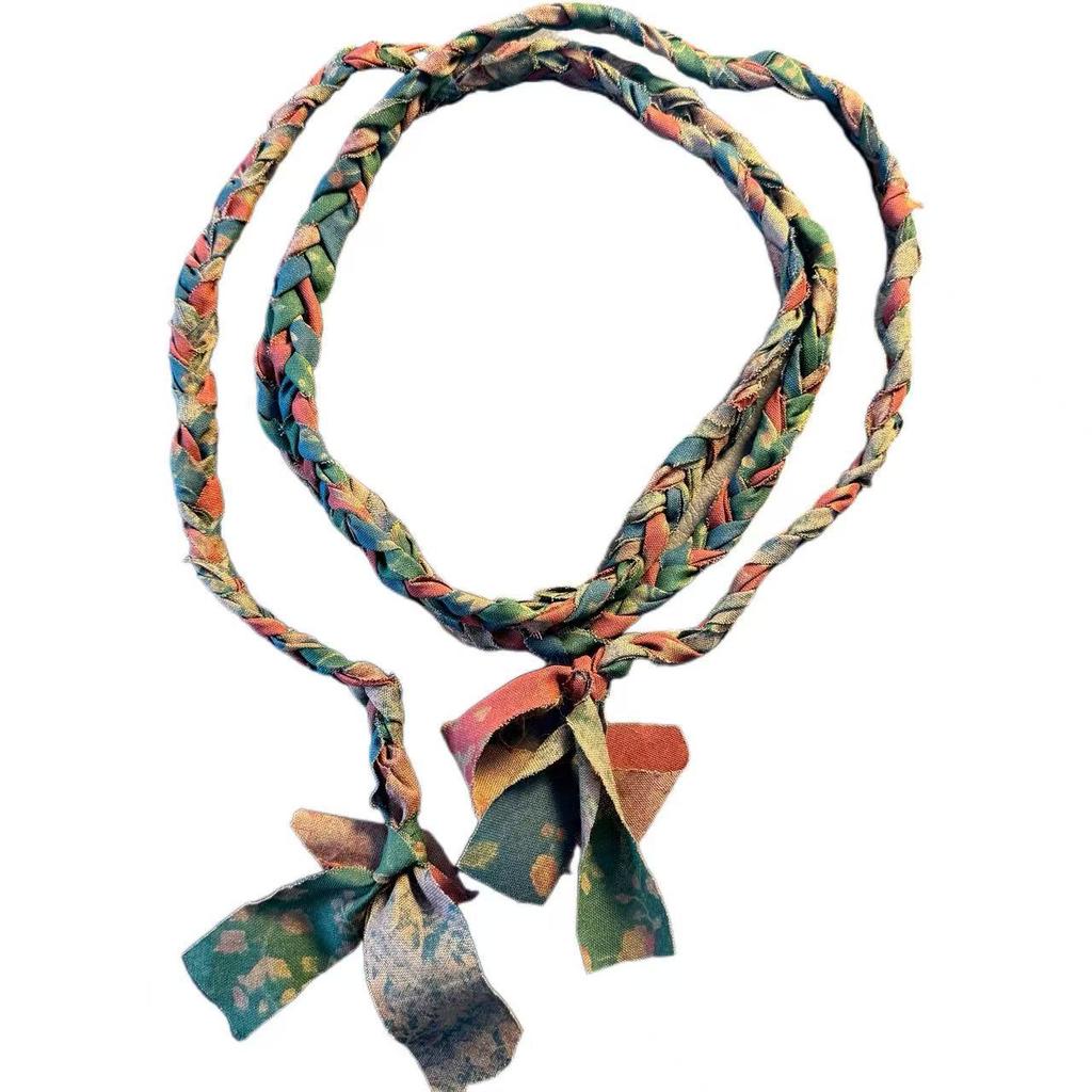Cintura Artistica in Cotone e Lino Tessuta a Mano da Donna - Versatile, Decorazione Vita a Tre Usi.