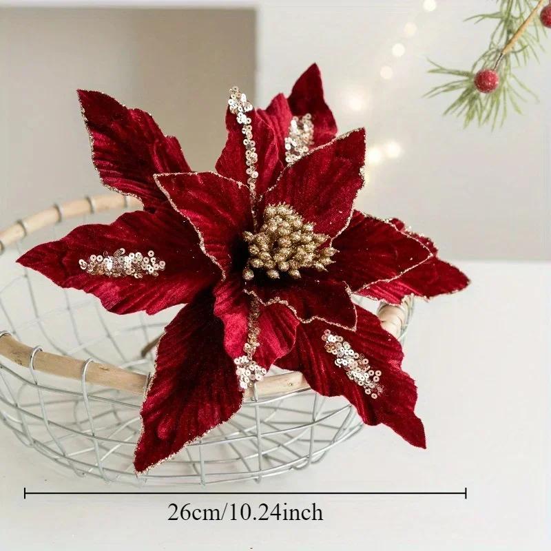 2025 Christmas High-end Flannelette Simulation Flower 28cm Golden Champagne Christmas Tree Decoration Flower Arrangement