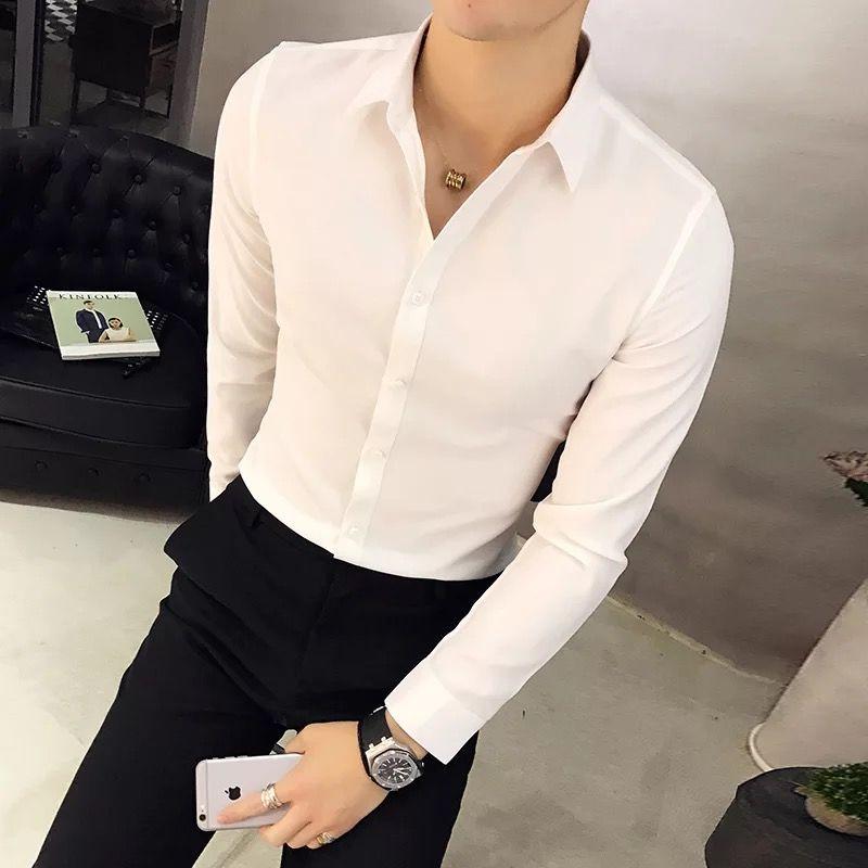 British Style Long Sleeve Shirt Men Clothing Fashion Autumn Business Formal Wear Chemise Homme Slim Fit