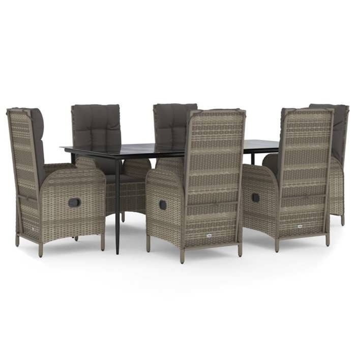 VidaXL Mobilier à dîner de jardin et coussins 7 pcs Noir et gris Rotin 3185183