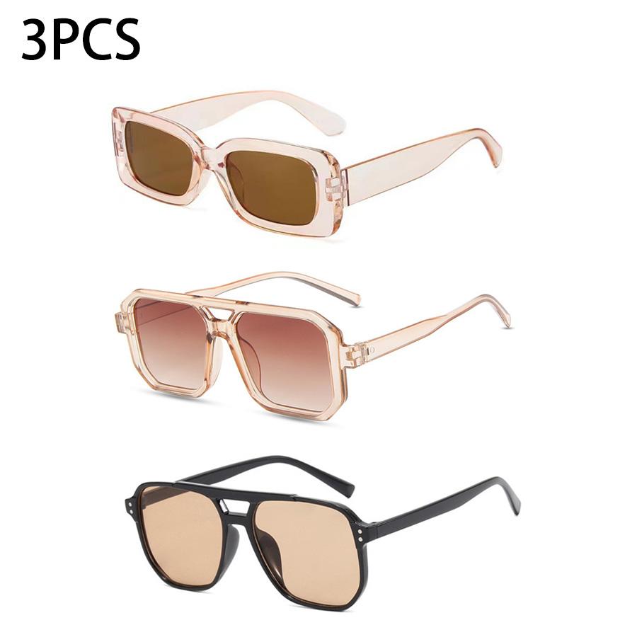 

3Pcs Women s Black Square Full-Frame Sunglasses Suitable for Travel and Outings Accessories and Gifts