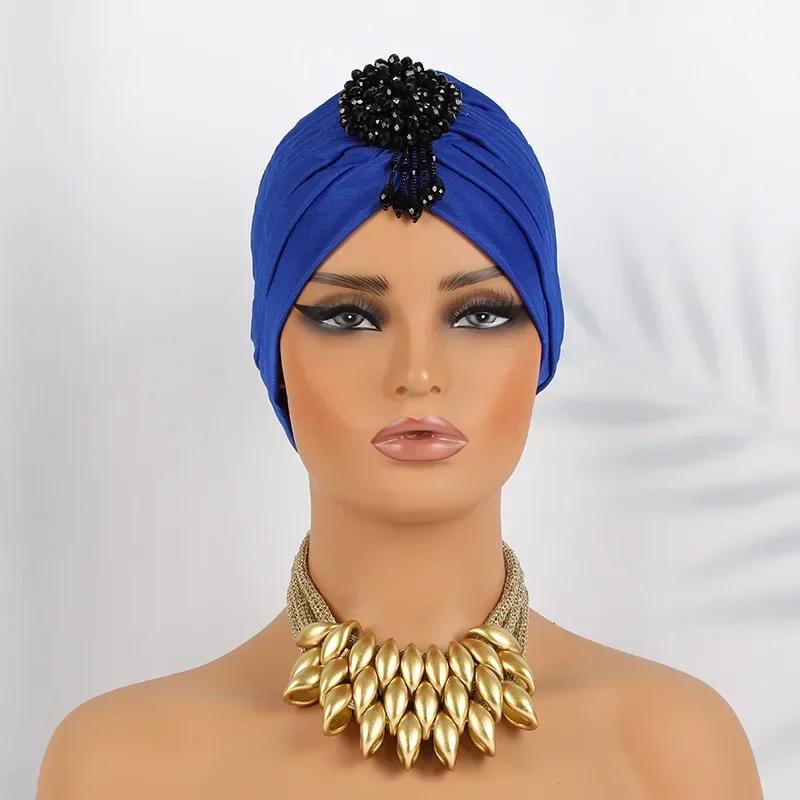 Indian Women Chemo Cap Muslim Diamonds Hijab Pleated Turban Wrap Headscarf Beanies Hair Loss Bonnet Hat Femme Turbante Mujer New