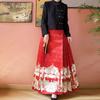 Chinese Ming Dynasty Style Hanfu For Women Stand Collar Summer Daily Printed horse-face  Skirt