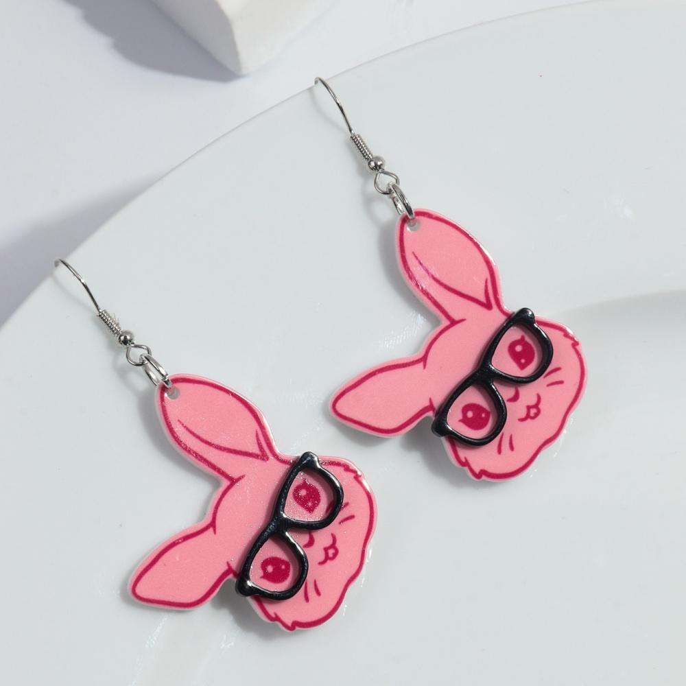 Lovely Easter Pink Glasses Rabbit Drop Earrings for Women Girls Cute Cartoon Bunny Animal Pendant Earring Trendy Jewelry Gifts