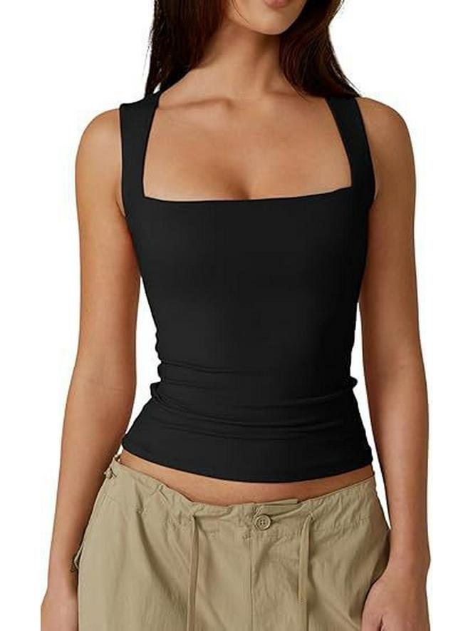 2025 European & American Women's Square Neck Slim Sleeveless Fashion Vest