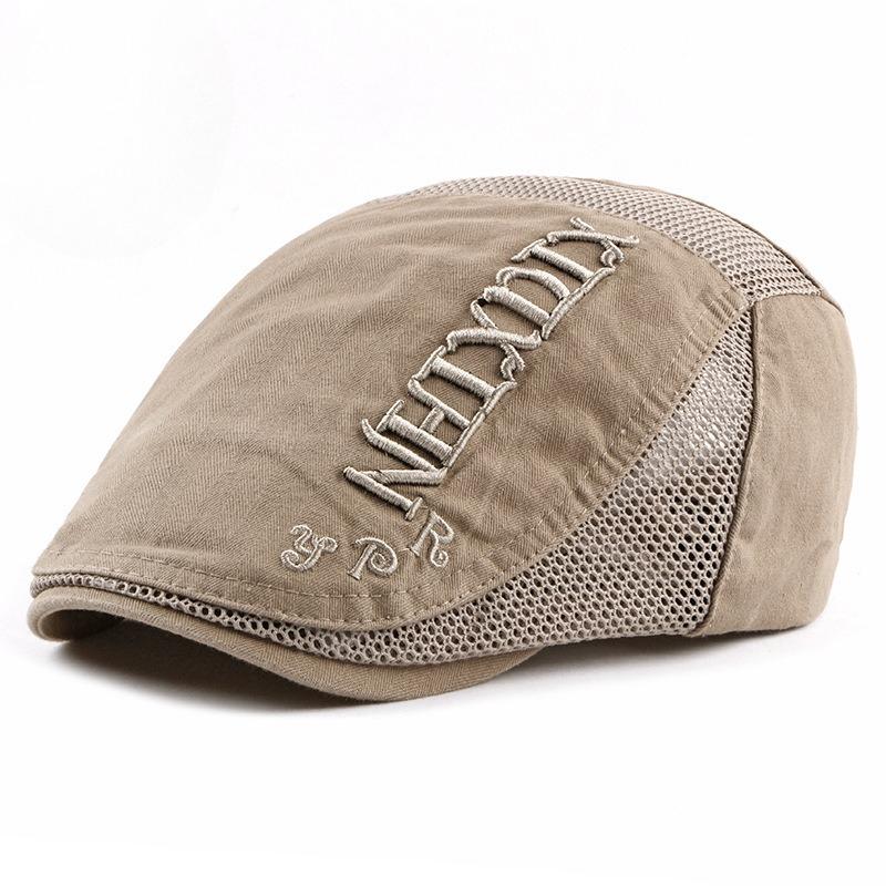 

Men Women Summer Breathable Mesh Flat Cap British Retro Newsboy Hat Outdoor Sunshade Beret Hat Korean Fashion Duckbill Cap Embroidery Adjustable [55-60cm] хаки