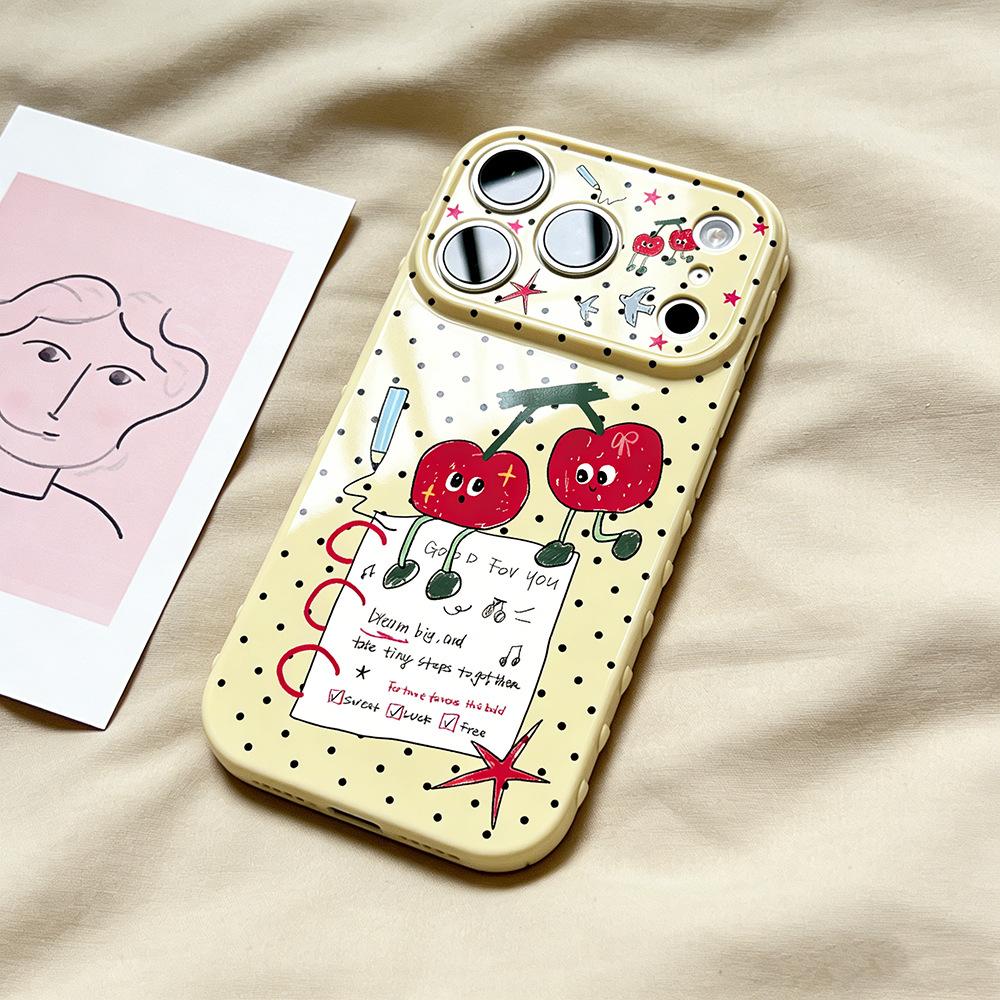 Red cherry is suitable for iPhone17/17Pro mobile phone case, anti-drop Apple 16/15 protective case 14 new models.