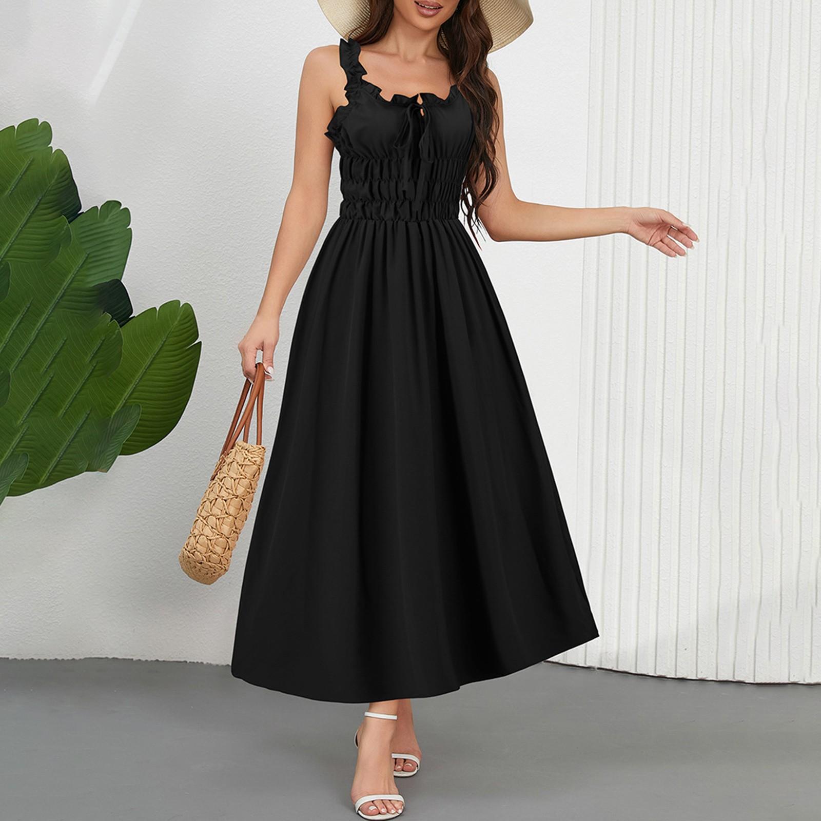 

Женское повседневное однотонное платье с застежкой на талию и V-образным вырезом L чёрный