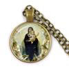Virgin Mary and Baby Jesus Christian Catholicism Jewelry Necklace Blessed Mother Religious Art Glass Cabochon Dome Pendant Gift