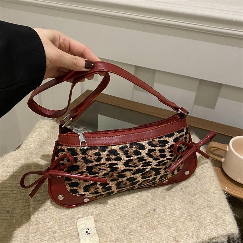 Bag Ladies Fashion 2 New Bow Leopard Print One Shoulder Portable Underarm Bag Fashion Popular Bag