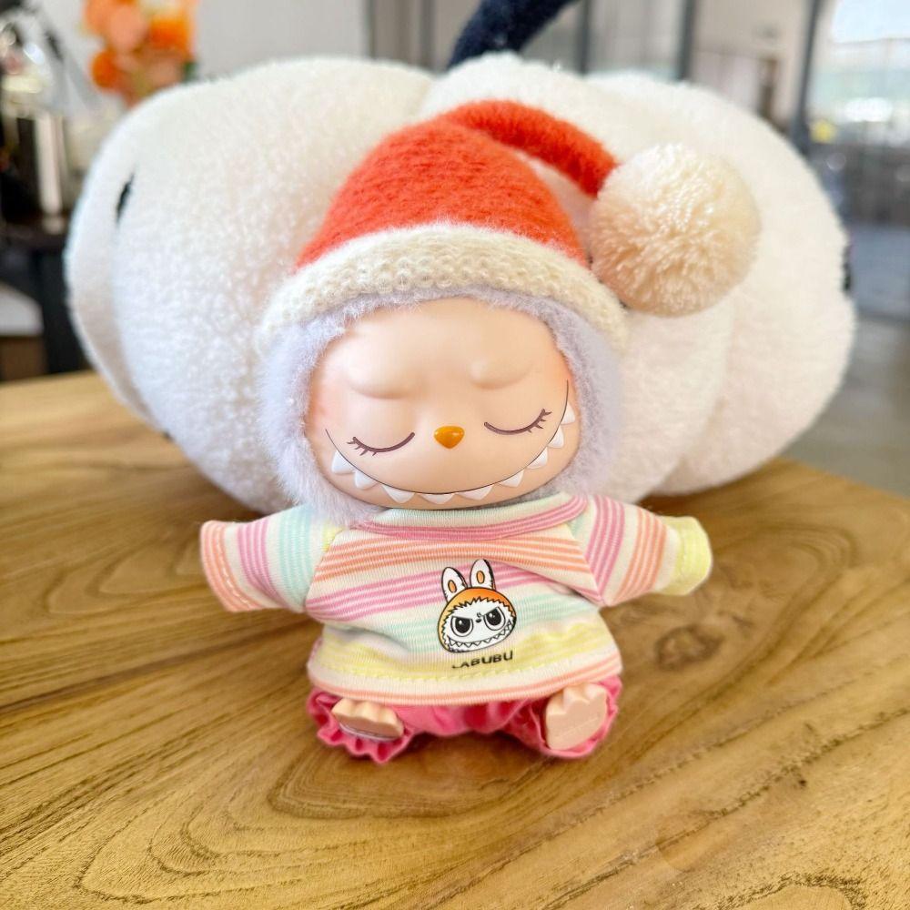 T-shirt and Hat Sitting Labubu Time Cloth 17cm Plush Dolls Clothes  Cotton Doll Accessories