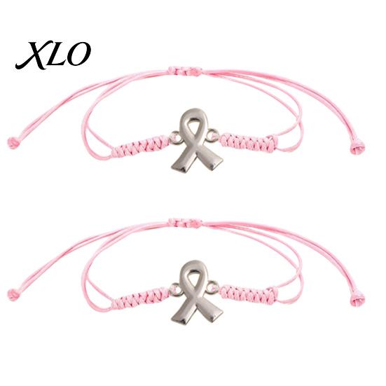 Hand Woven Cord Wristband 2PCS Hand-woven Braided Bracelets with Metal Ribbon Pendant, Adjustable Awareness Durable Bracelet for Daily Wear