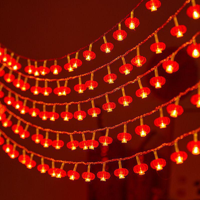Chinese New Year LED Red Lantern & Fu Knot String Lights for Festive Decor 2m 10 lights (steady, battery)