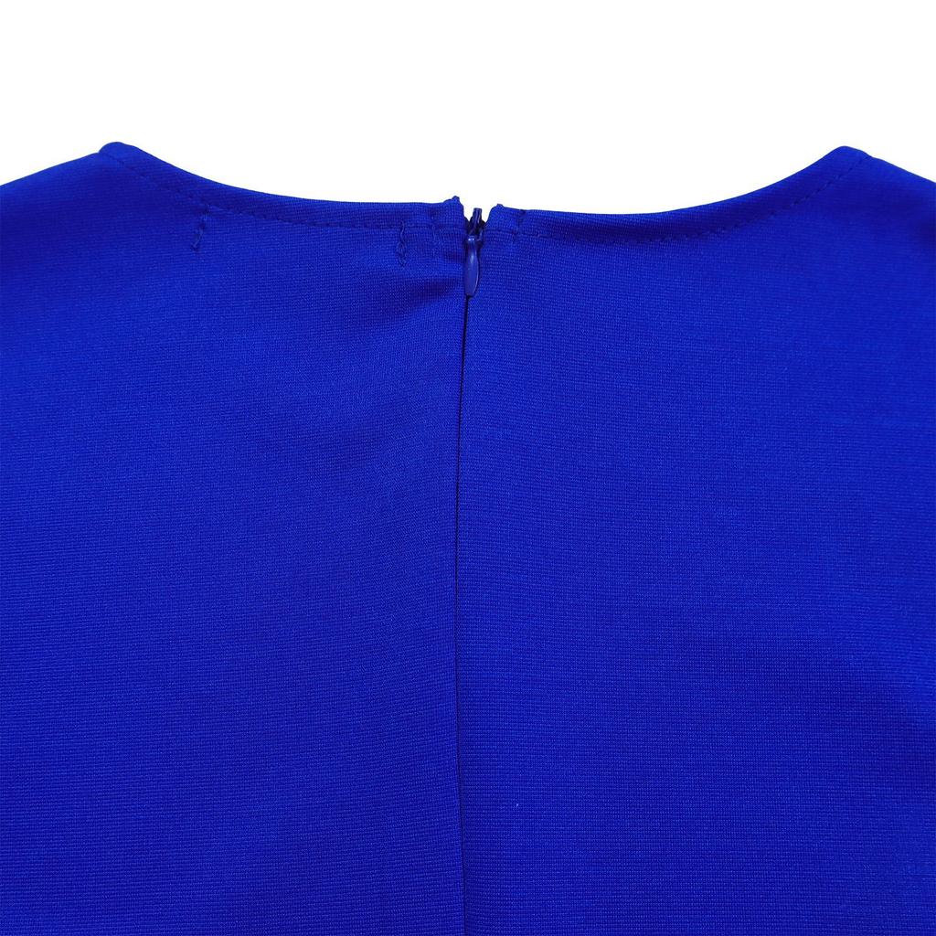 IHUASU Women's Spring Solid Color Round Neck Ruffled Edge Round Hip OL 3/4 Sleeves O-Neck High Waist Dress