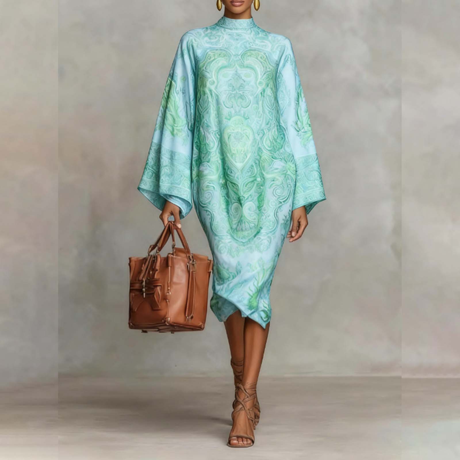 

Ladies Fashionable Casual Printed Long Sleeved Dress, Loose Long Skirt XL