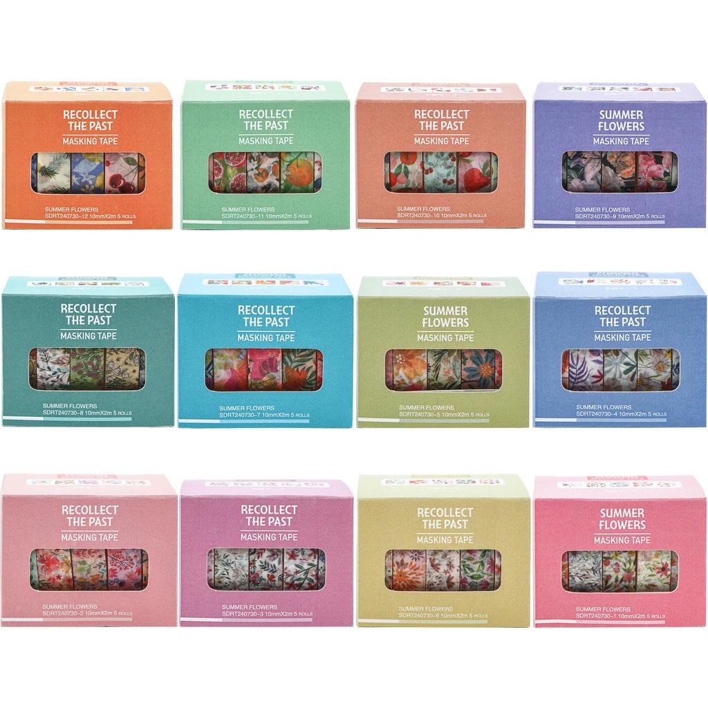 YUBX Masking Bloeiend Bloemig Washi Tape Schattige Dunne Strepen voor DIY Cadeau en Cadeau Decoraties Tape, Set van 60 Stuks, Collectie, Knutselen, Journals, Planners,