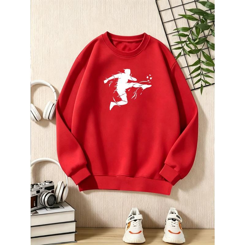 European Sizes Kids' Casual Crew Neck Long Sleeve Sweatshirt, Popular Football Graphic Print, Suitable for Daily Casual, Sports, and Street Outings