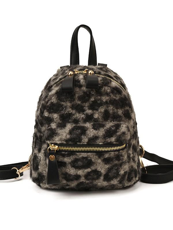 Autumn/Winter 2025 Leopard Print Plush Mini Backpack - Cute, Fashionable, Commuter Style.