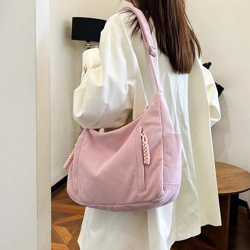 Solide Samt-Schultertasche mit großem Fassungsvermögen, Zippverschluss aus gedrehtem Stoff, lässige Tragetasche, Umhängetasche