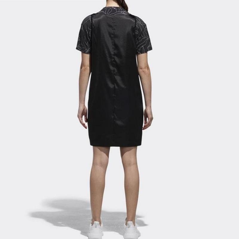 adidas Neo Women's Black Faux Two-Piece Printed Short-Sleeve Dress CZ1700