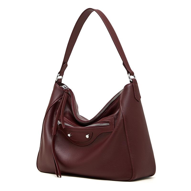 Leather Large-Capacity Backpack Women S Autumn And Winter First-Layer Cowhide Natural Fall Versatile Tote Women S Bag 31*12*24 бордовый