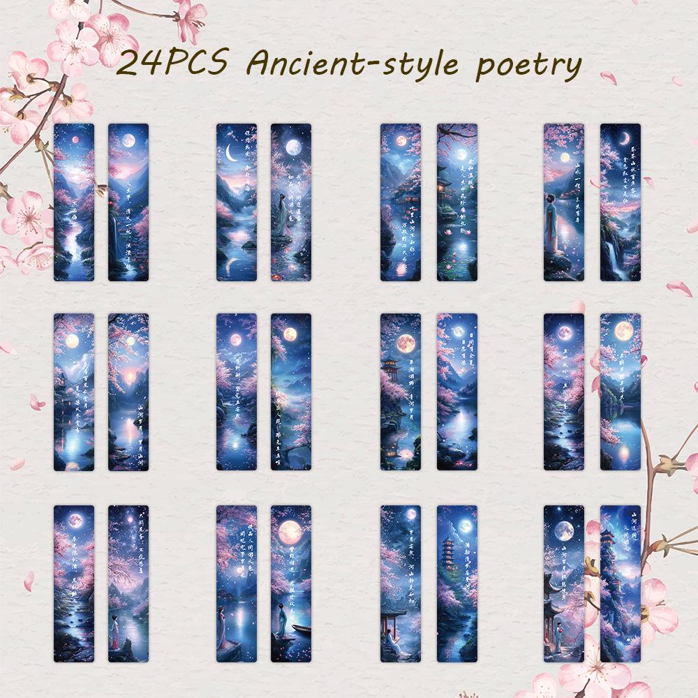Chinese Ink Painting Bookmarks: 24 Sheet Set of High Aesthetic Student Reading Markers, Perfect As Cultural Creative Paper Gifts