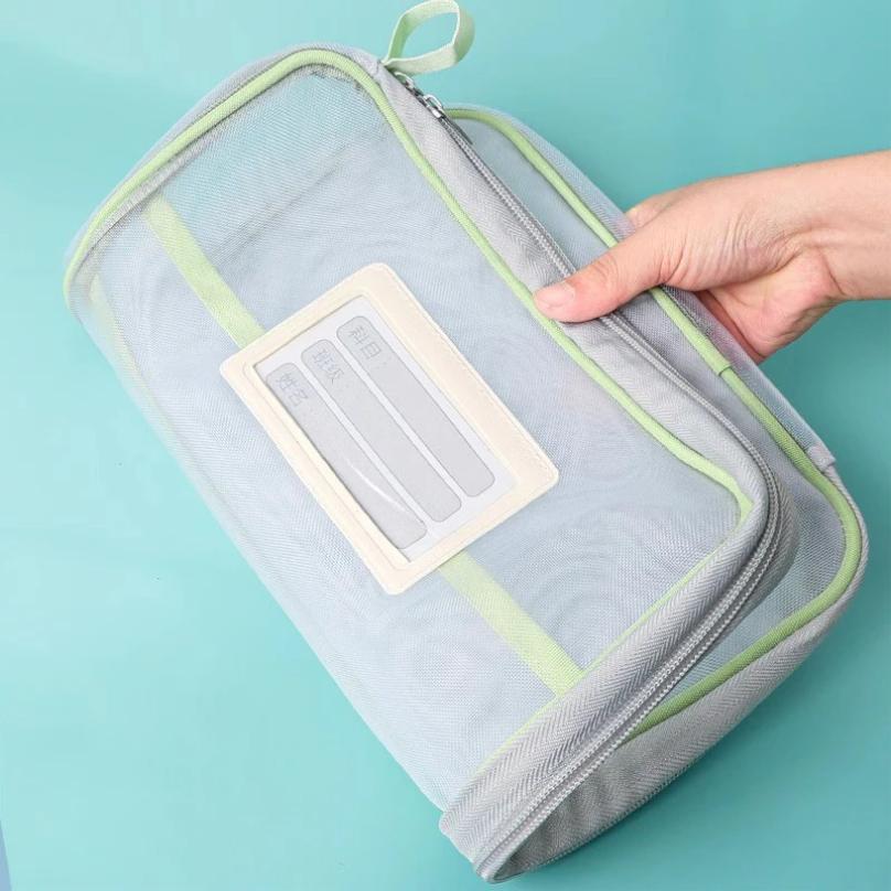 A4 Stationery Storage Bag Double-layer Mesh Zipper Bag Large Capacity Organizer Folders School Offi Supplies Stationary Bag