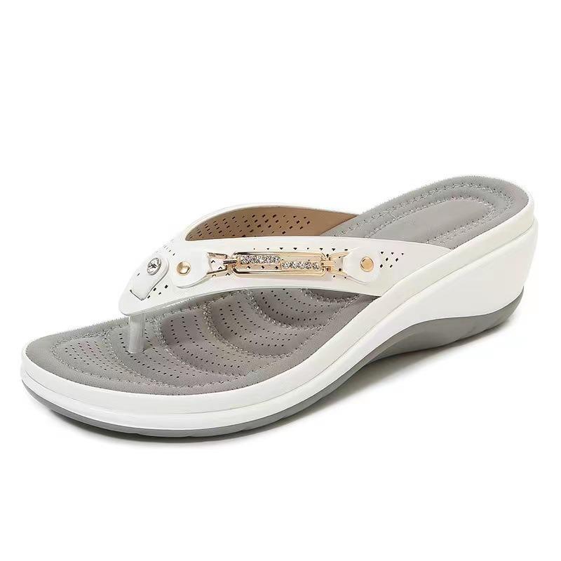 Women's Flip-flops Designer Metal Button Slippers Wedge Platform Slippers Summer Casual Beach Slippers for Women Sandalias Mujer