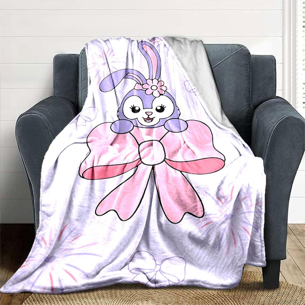 1pc Rabbit Bow Blanket Lightweight Flannel Throw for Sofa Bed Travel Camping Livingroom Office Couch Chair