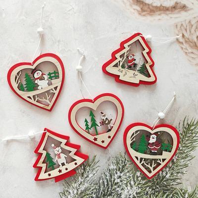 Nuovo ciondolo per albero di Natale in legno renna uomo anziano pupazzo di neve decorazione atmosferica decorazione in legno creativa a doppio strato