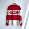 Women's Retro Classic MAX Family Wool Pullover: Round Neck, Long Sleeve, Embroidered Digital Knit, Cashmere Color Block Sweater