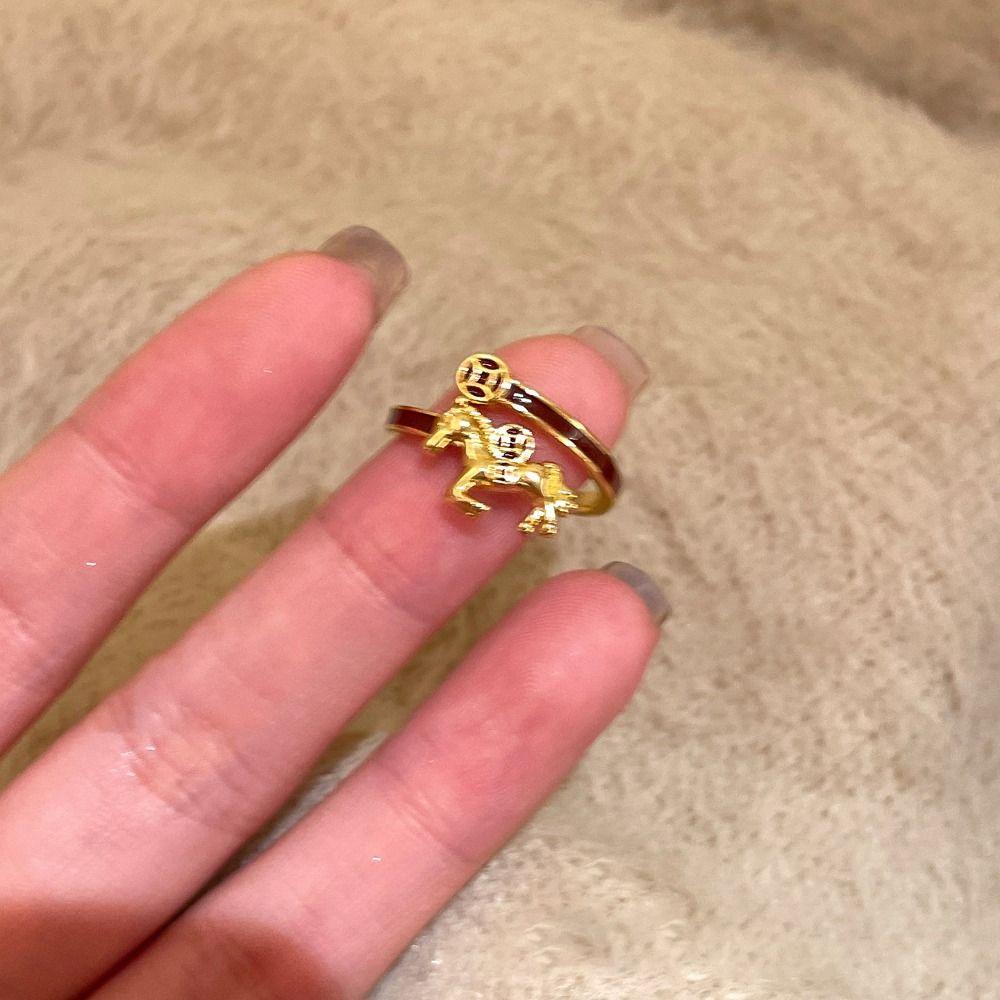 Adjustable Zodiac Horse Ring Cartoon Opening Ring Creative New Year Rings Gift