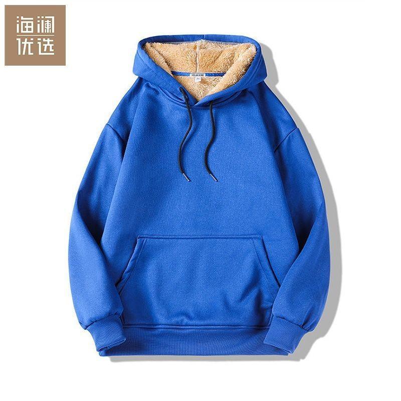 Winter Unisex Couple's Hoodie, Cotton Blend Fleece Lined Pullover with Double-Layer Warmth, Solid Color Casual Sweatshirt for Matching Outfits