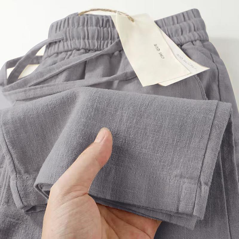 Men's Lightweight Summer Straight-Leg Cotton-Linen Trousers: Breathable Solid-Color Commuter Linen Relaxed-Fit Casual Pants