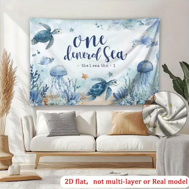 2D Blue Ocean Themed 1st Birthday Backdrop Underwater Animal Background 47.2x31.5inch/120*80cm
