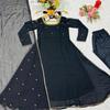 Women's Black Embroidered Anarkali Suit Set with Sheer Dupatta