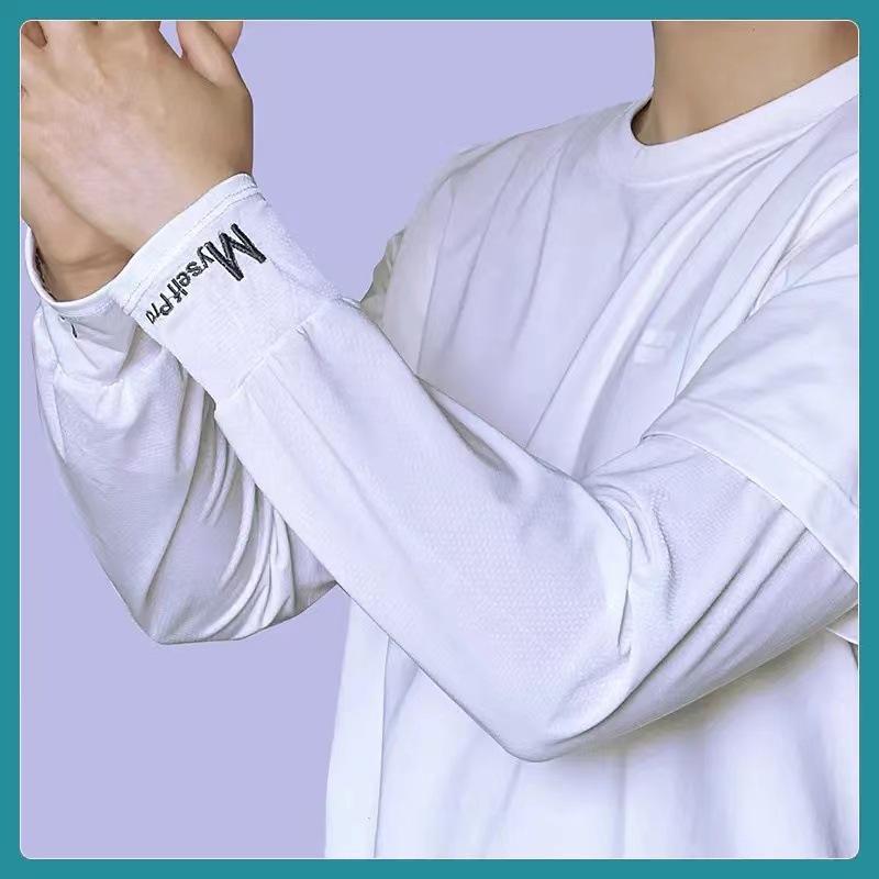 

1 пара мужских солнцезащитных эластичных перчаток для вождения Ice Arm Sleeves, защита от ультрафиолета, легкие, прохладные, новые белый