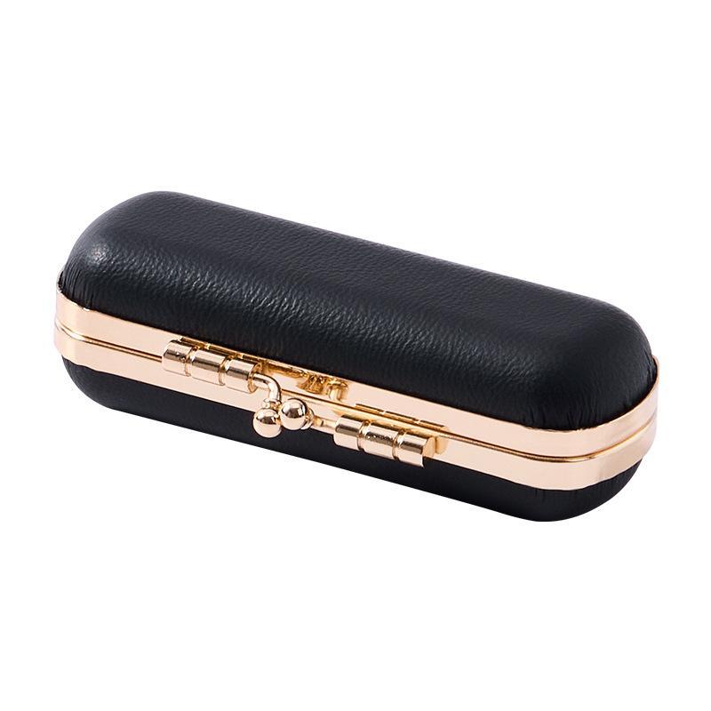 Kiss Lock Mini Ring Box Gold Trim Velvet Lining Leather Small Jewelry Storage for Engagement Bridal Shower Gift