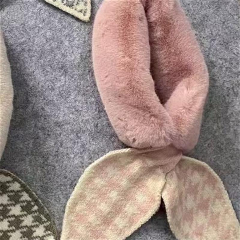 

Новый зимний шарф в корейском стиле «гусиная лапка», женский модный меховой теплый шарф-крест из искусственного кроличьего меха, утолщенный