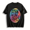 2026 Happy New Year Firework Print Casual Unisex Top Pure Cotton T-shirt