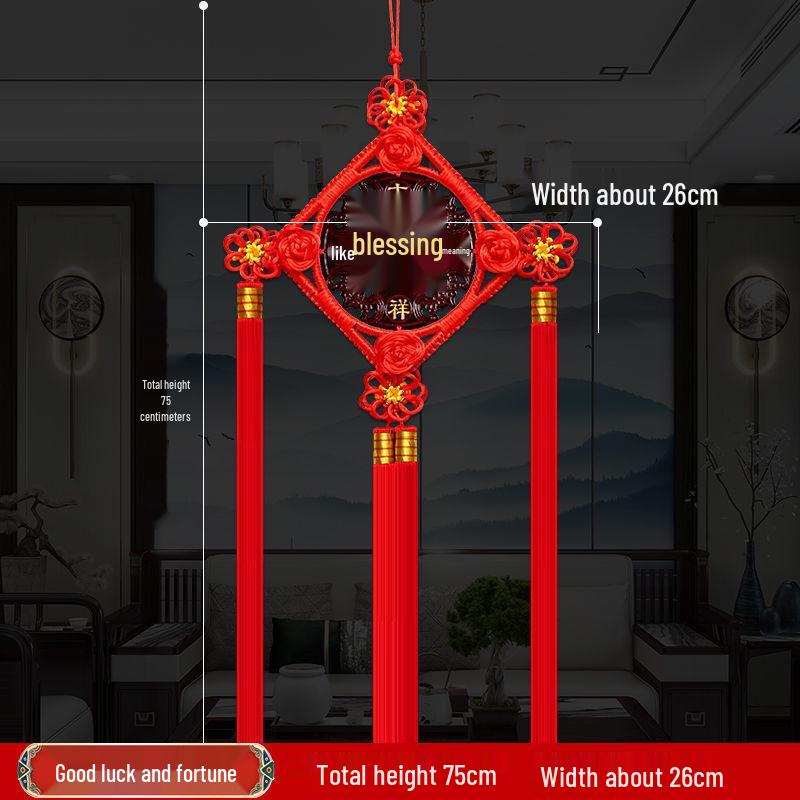 Chinese Knot Peach Wood Pendant - Fu Character Spring Festival Decoration for Living Room & Foyer