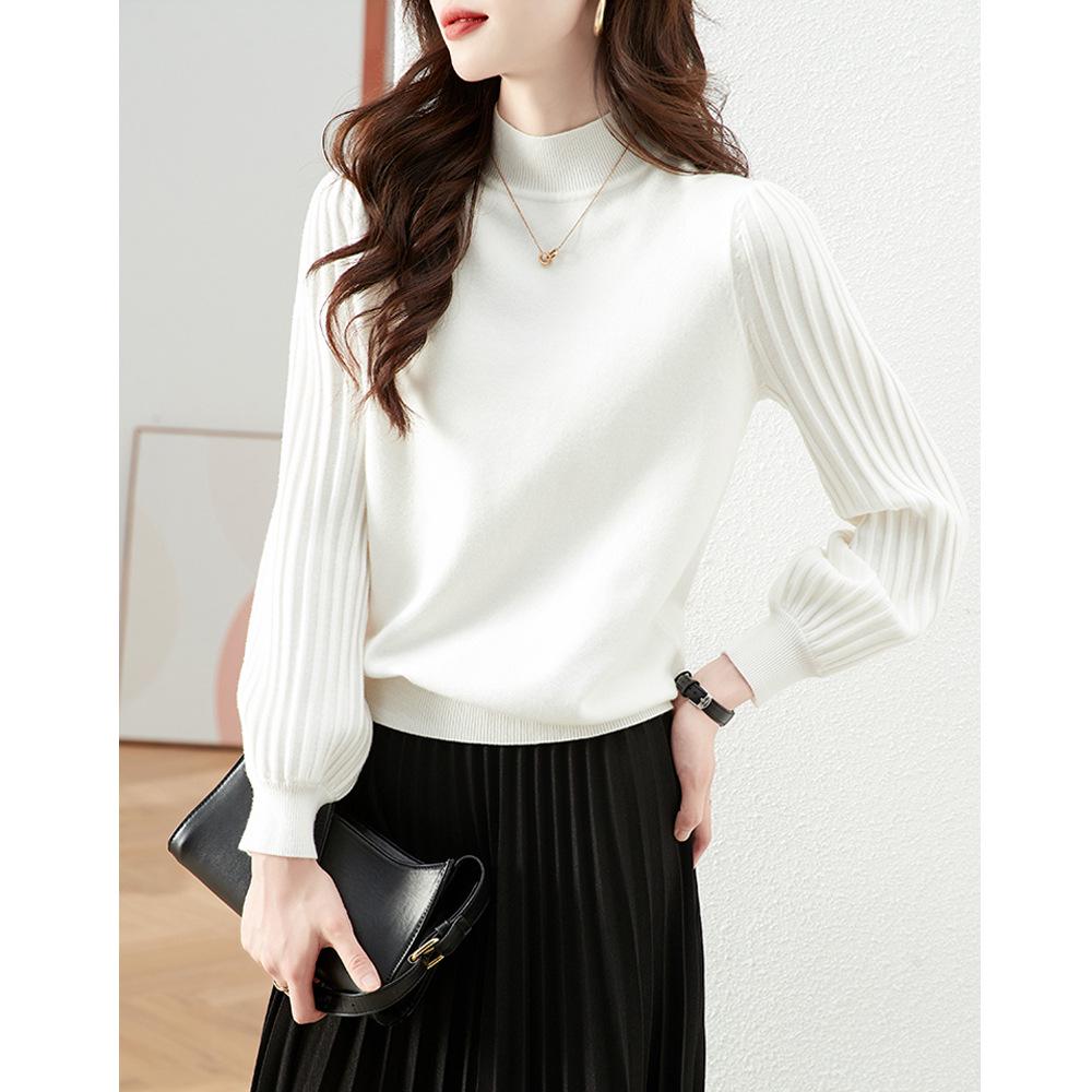 Women's 2026 Autumn/Winter European Style High-Neck Sweater - Elegant Plain Knit