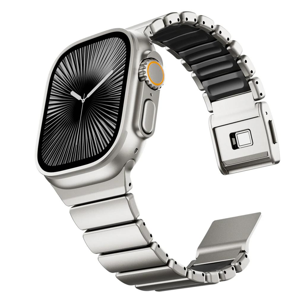 Cinturino in Gomma Fluoroelastomero di Titanio per Apple Watch Ultra 3 2 49mm 10 11 46mm Cinturino Magnetico per Iwatch 9 8 7 45mm 6 SE 3 44mm
